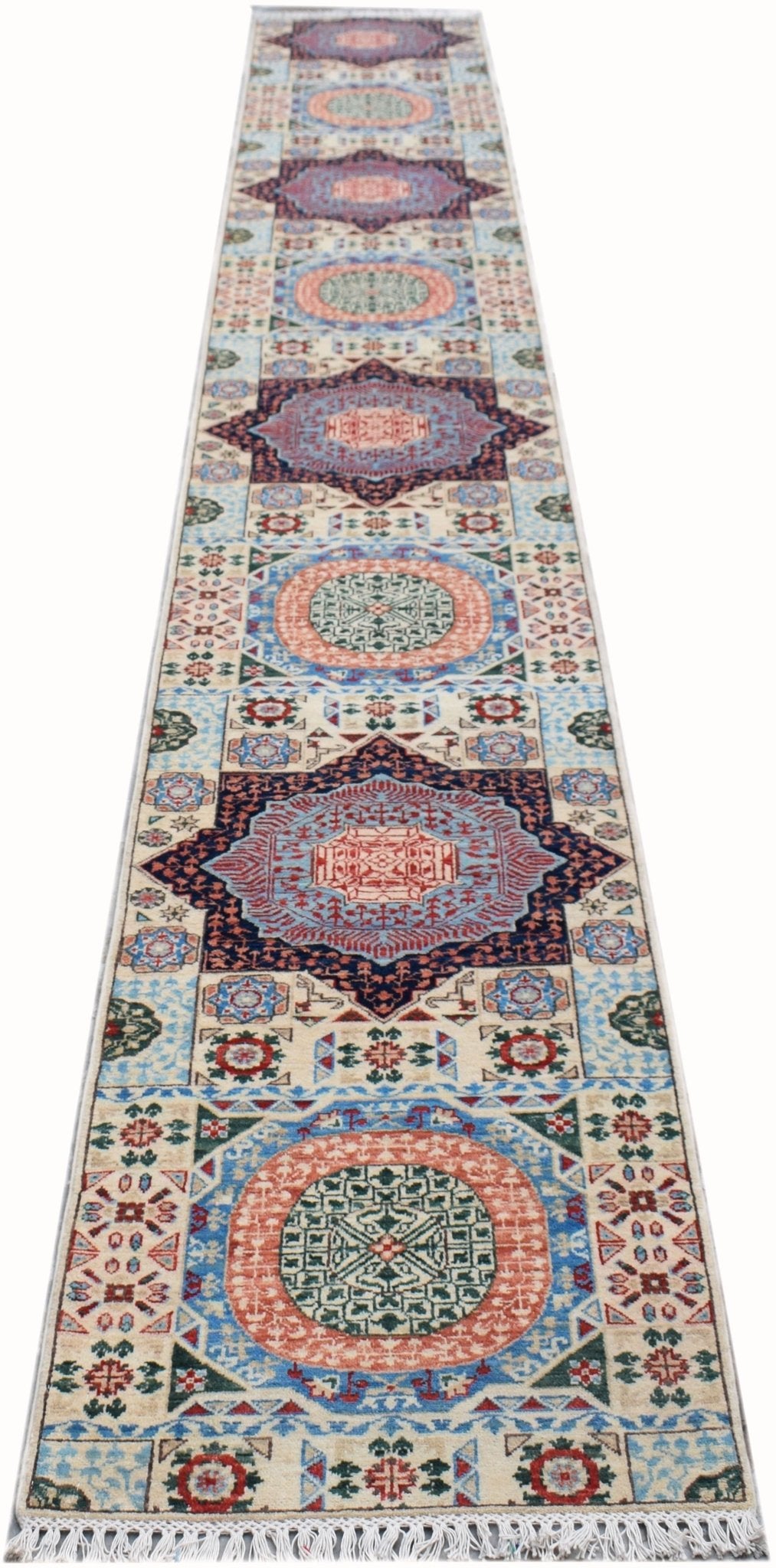 Handmade Traditional Mamluk Hallway Runner | 577 x 77 cm | 19'4" x 2'7" - Najaf Rugs & Textile