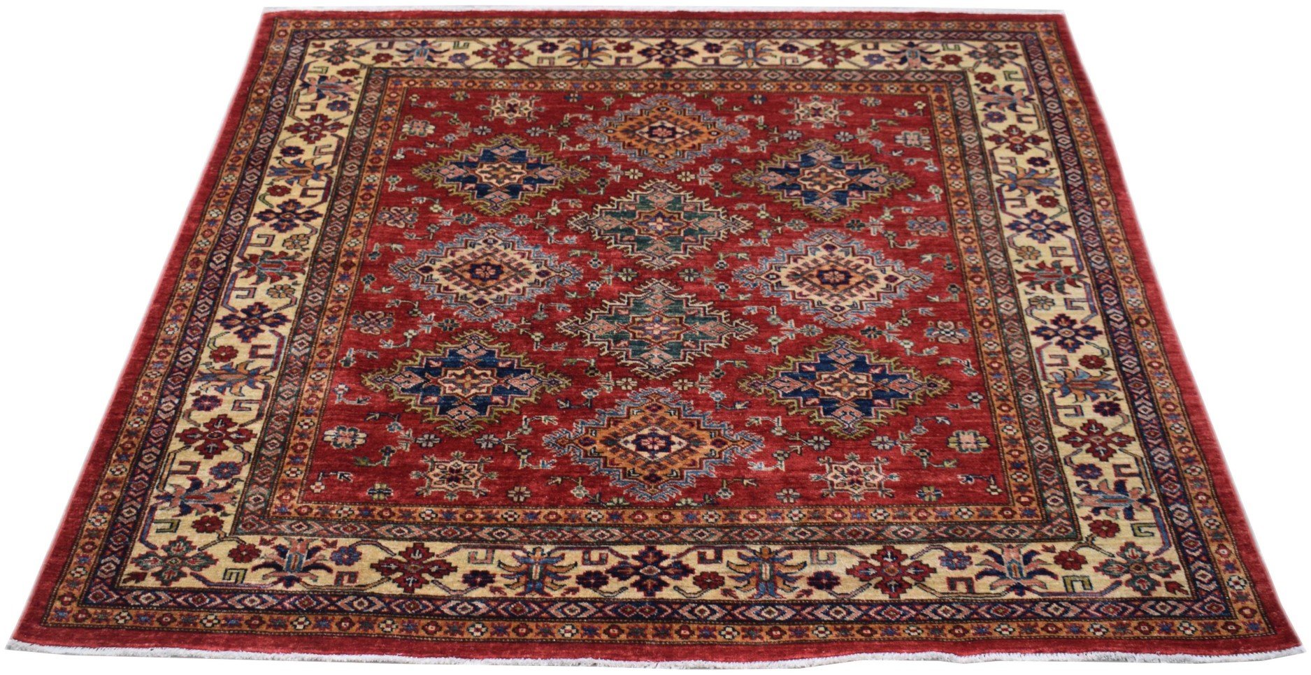 Handmade Traditional Super Kazakh Square Rug | 182 x 183 cm | 6' x 6' - Najaf Rugs & Textile