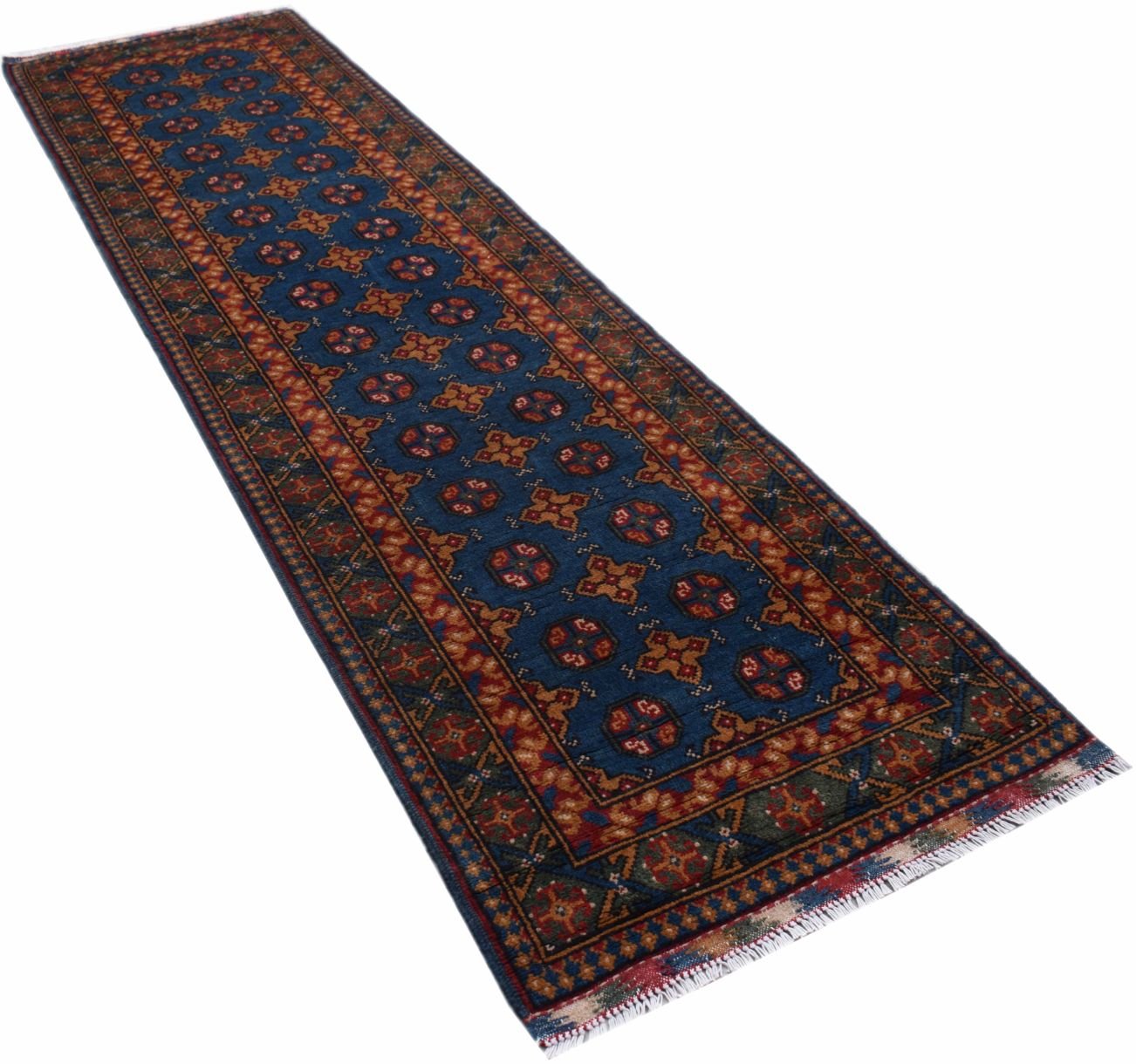 Handmade Traditional Turkmen Mowari Hallway Runner | 306 x 85 cm | 10' x 2'10" - Najaf Rugs & Textile