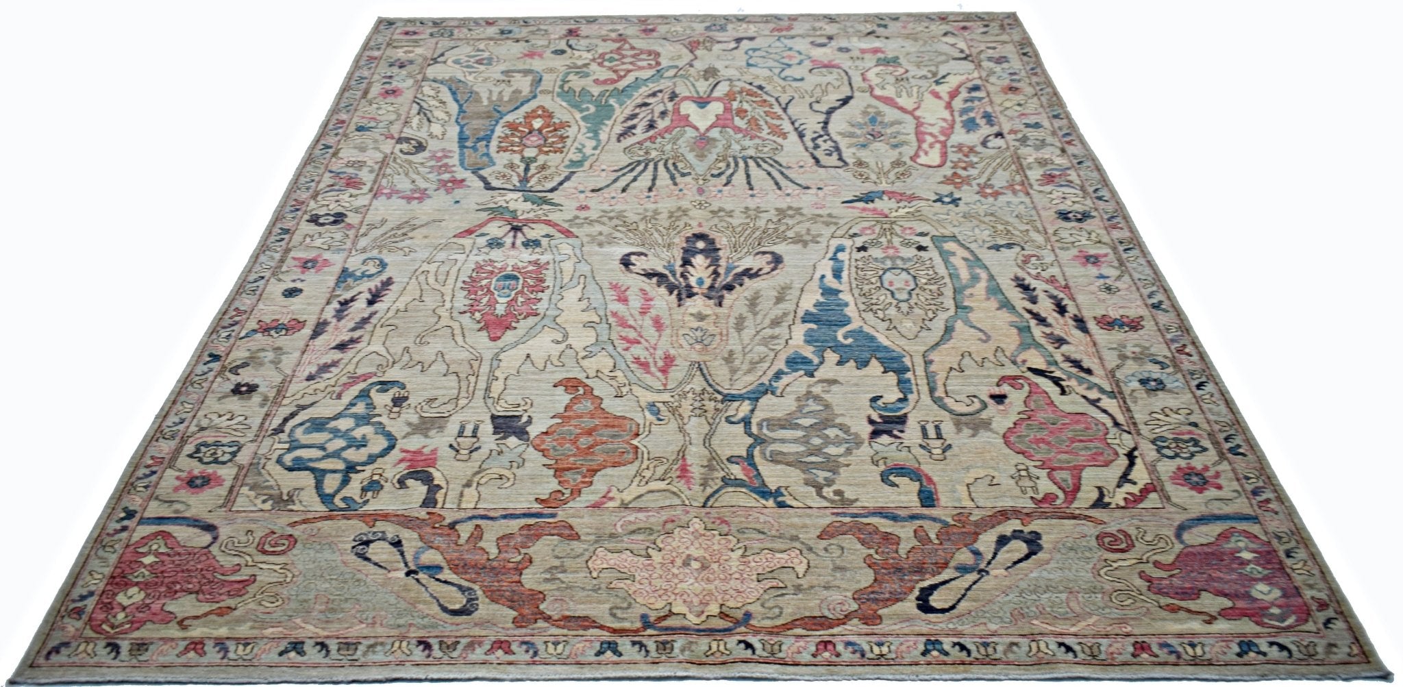 Handmade Transitional Afghan Chobi Rug | 297 x 249 cm | 9'9" x 8'2" - Najaf Rugs & Textile