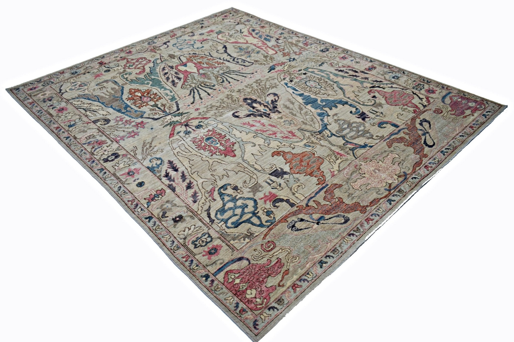 Handmade Transitional Afghan Chobi Rug | 297 x 249 cm | 9'9" x 8'2" - Najaf Rugs & Textile