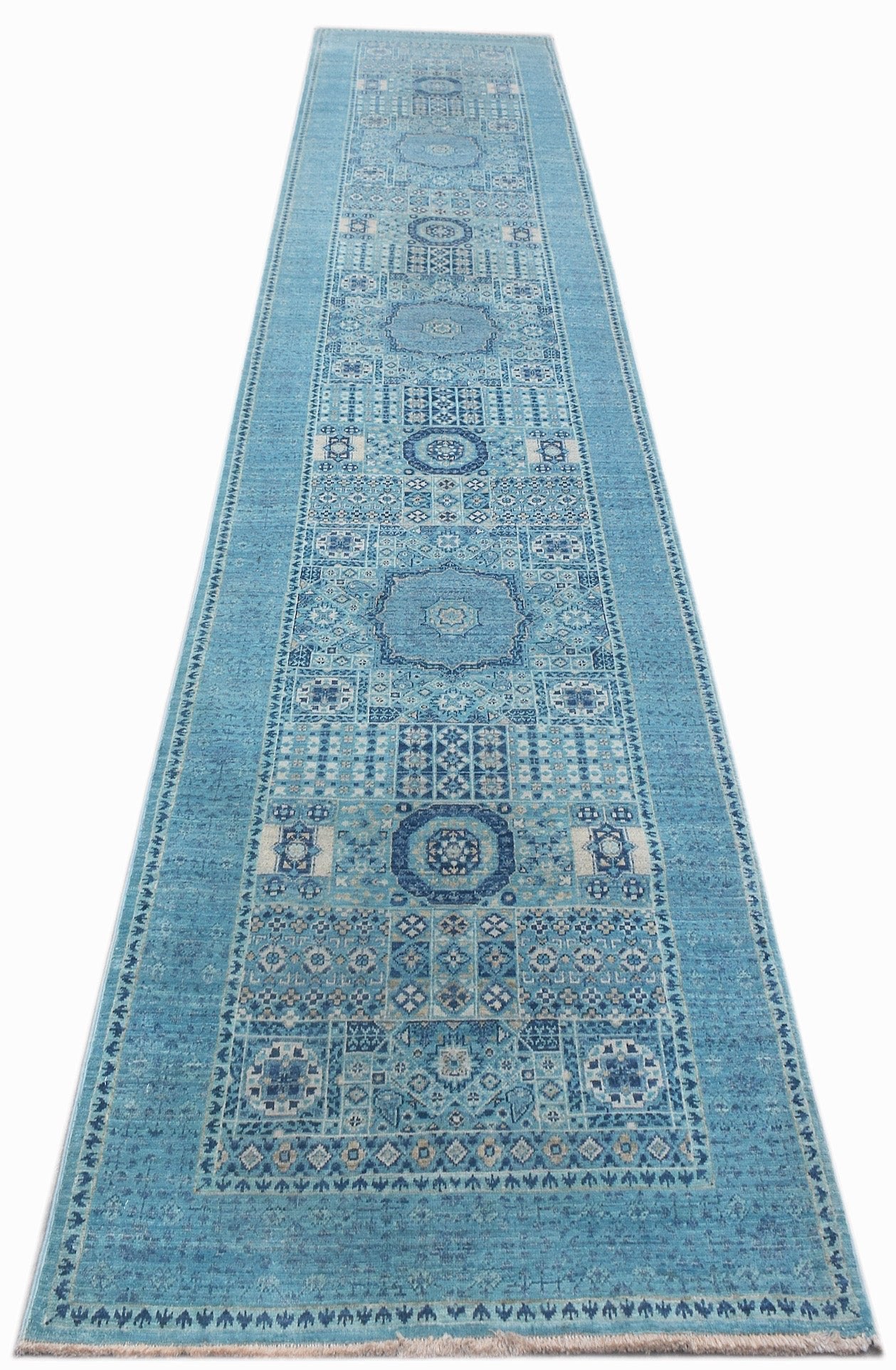 Handmade Transitional Mamluk Hallway Runner | 404 x 83 cm | 13'3" x 2'9" - Najaf Rugs & Textile