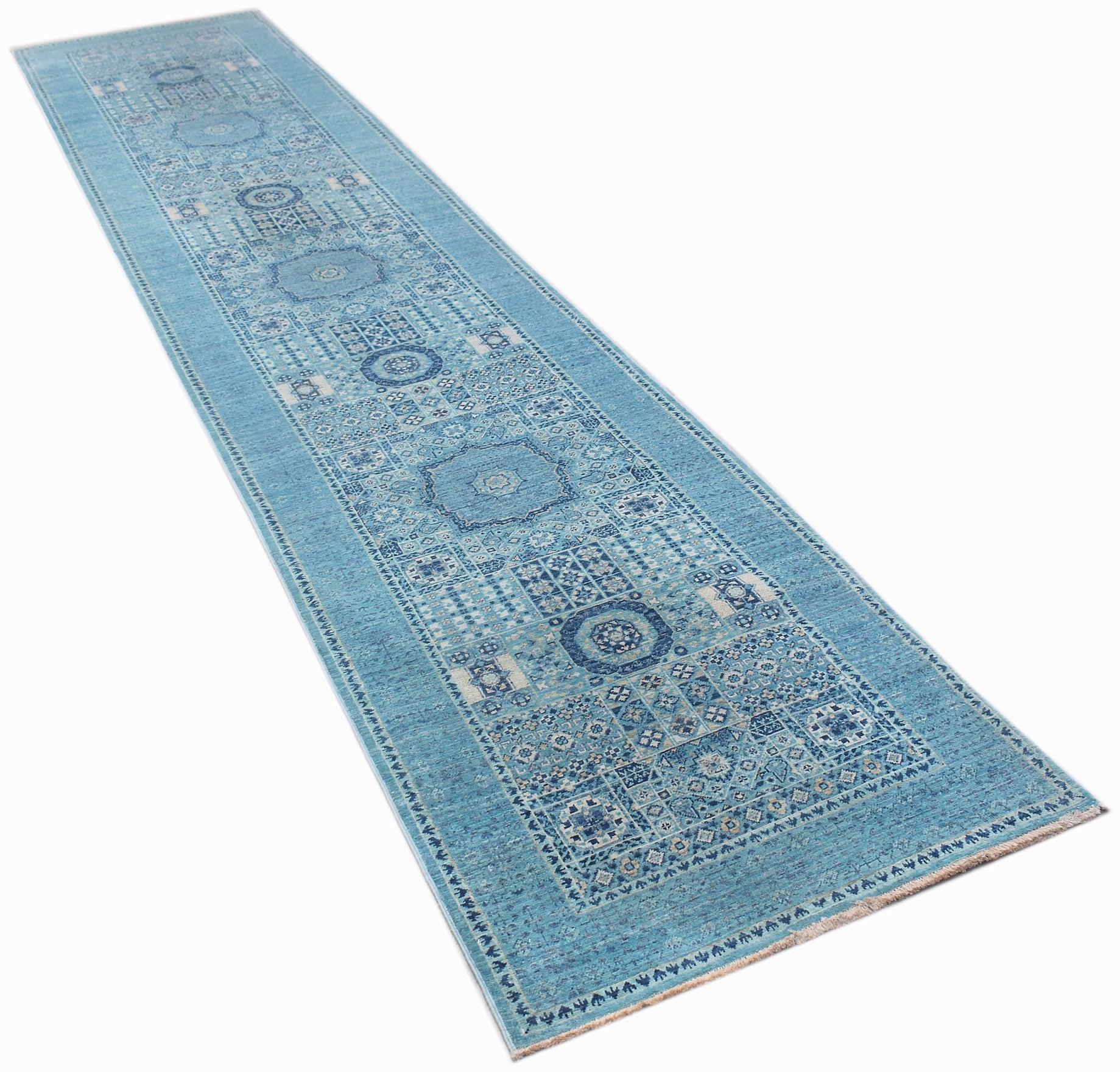 Handmade Transitional Mamluk Hallway Runner | 404 x 83 cm | 13'3" x 2'9" - Najaf Rugs & Textile