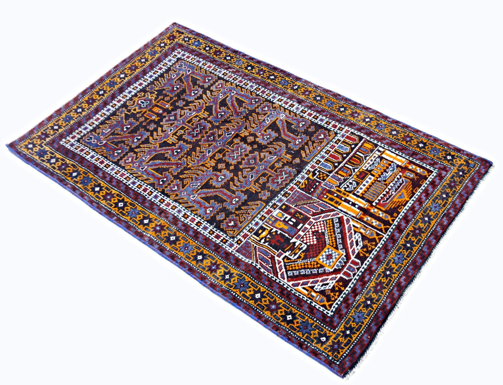 Handmade Tribal Afghan Balouch Prayer Rug | 124 x 77 cm | 4'1" x 2'6" - Najaf Rugs & Textile