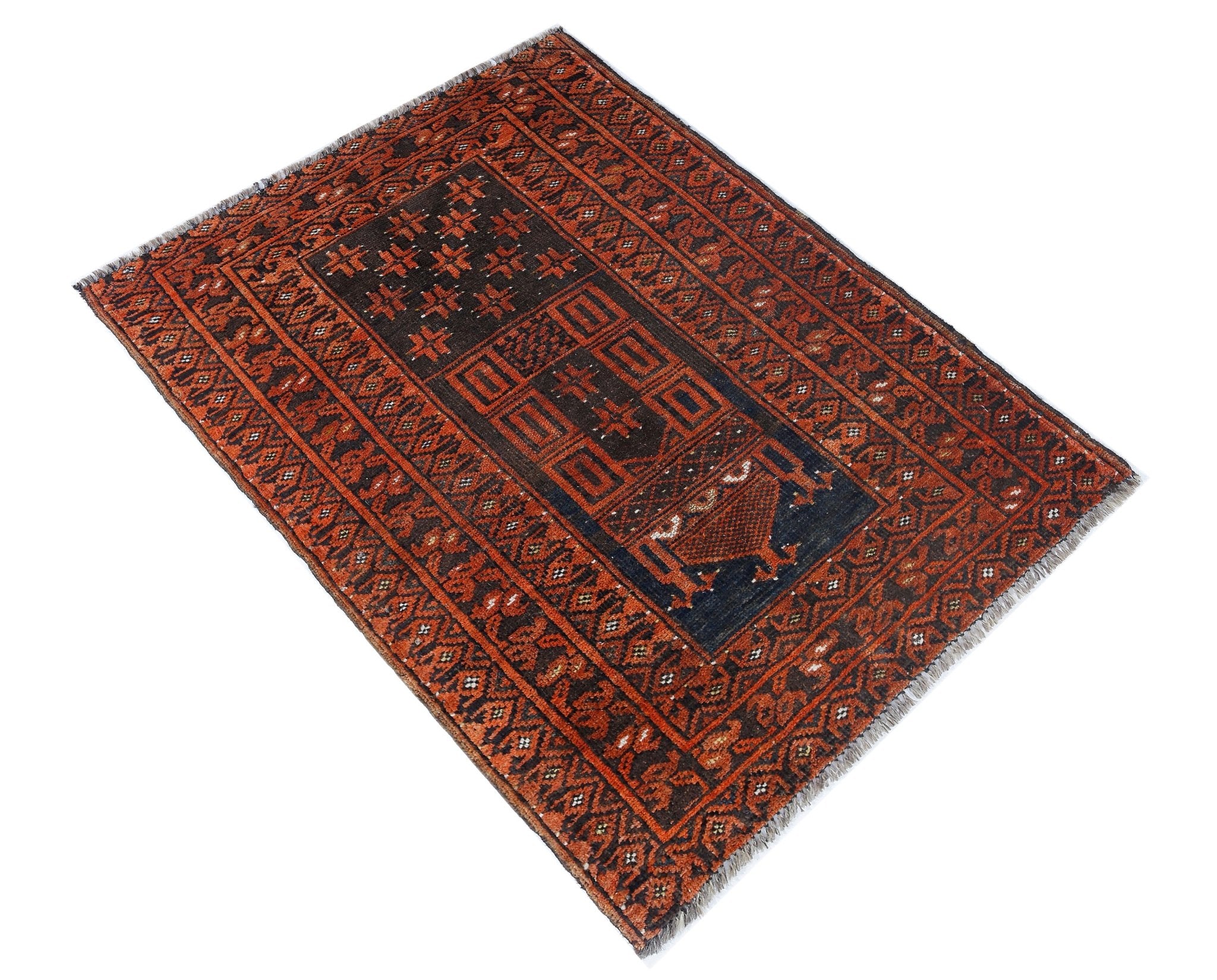 Handmade Tribal Afghan Balouch Prayer Rug | 91 x 70 cm | 3' x 2'4" - Najaf Rugs & Textile