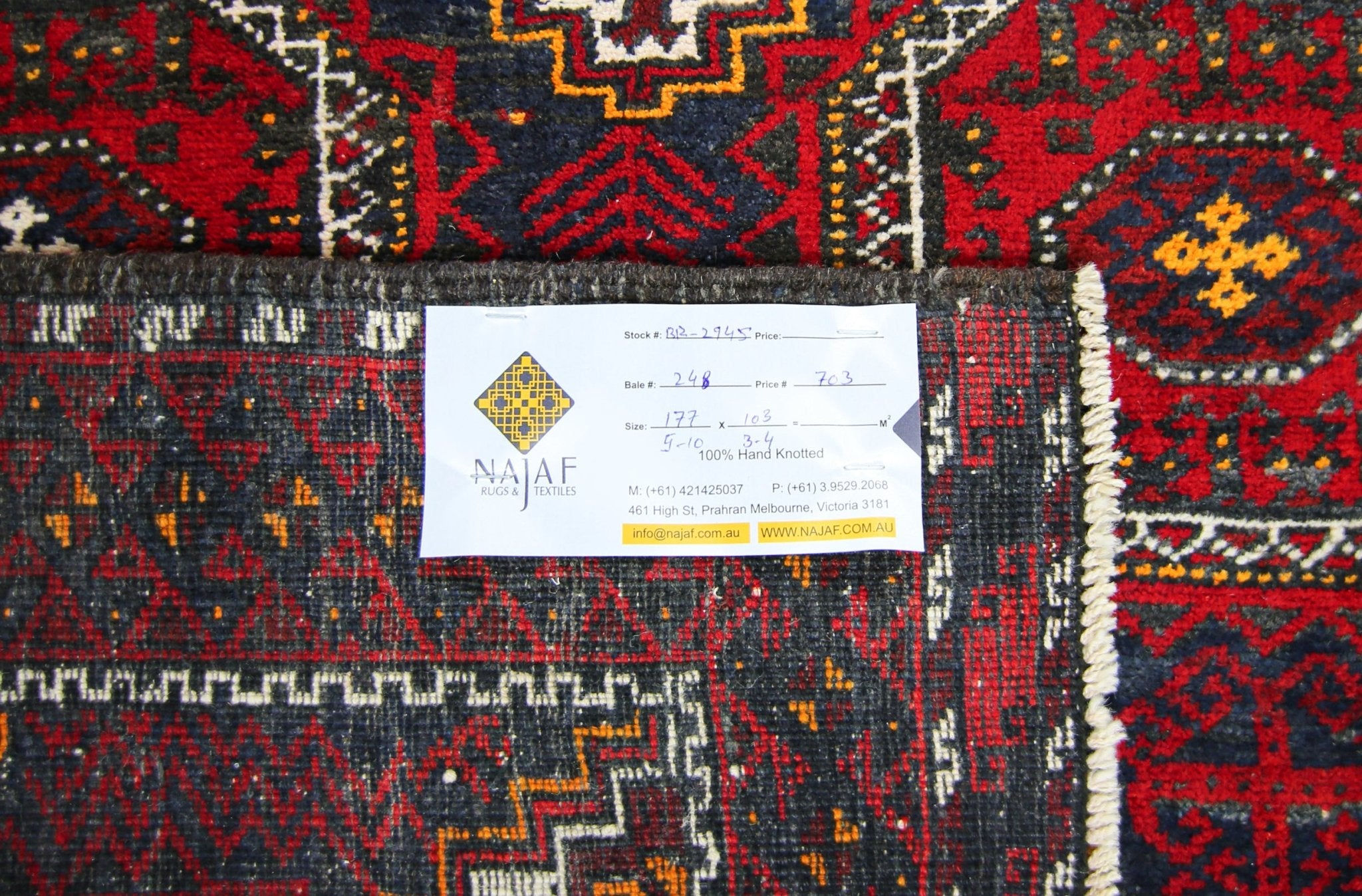 Handmade Tribal Afghan Balouch Rug | 177 x 103 cm | 5'10" x 3'4" - Najaf Rugs & Textile