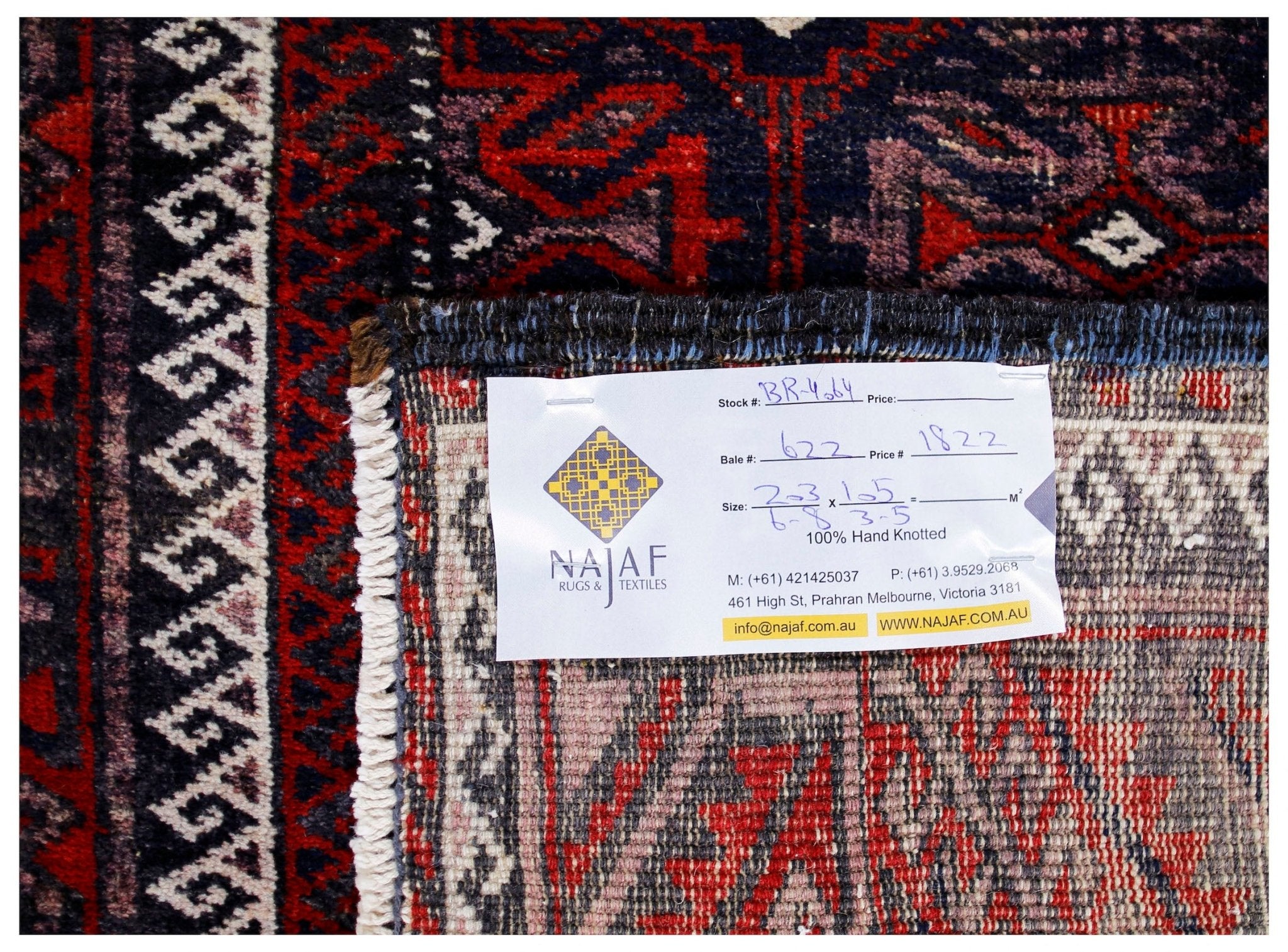 Handmade Tribal Afghan Balouch Rug | 203 x 105 cm | 6'8" x 3'5" - Najaf Rugs & Textile