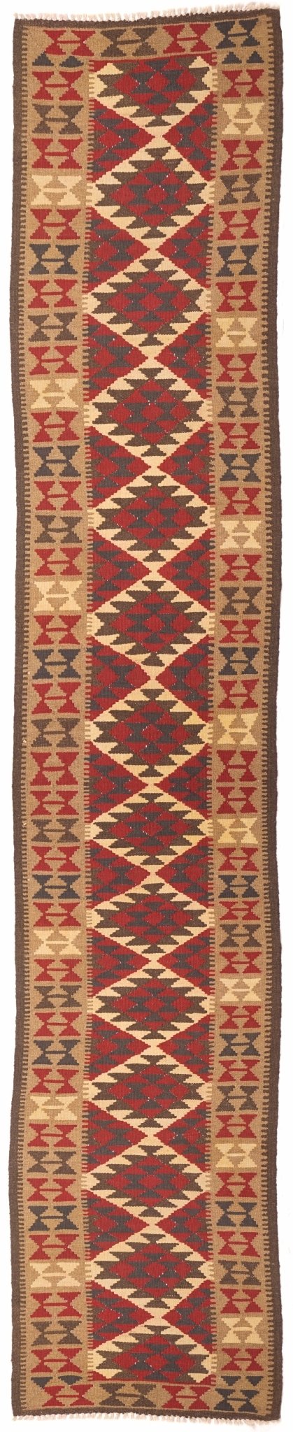 Handmade Tribal Afghan Maimana Kilim Hallway Runner | 380 x 85 cm | 12'4" x 2'7" - Najaf Rugs & Textile