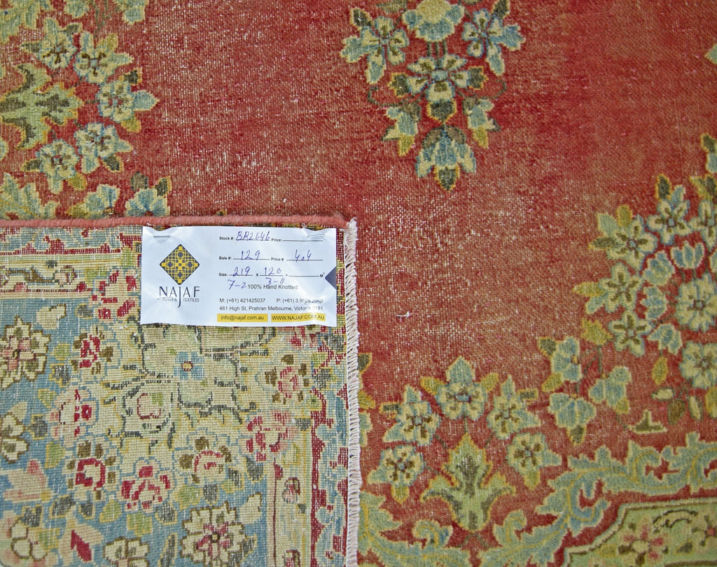 Handmade Vintage Persian Kerman Rug | 219 x 120 cm | 7'2" x 3'11" - Najaf Rugs & Textile