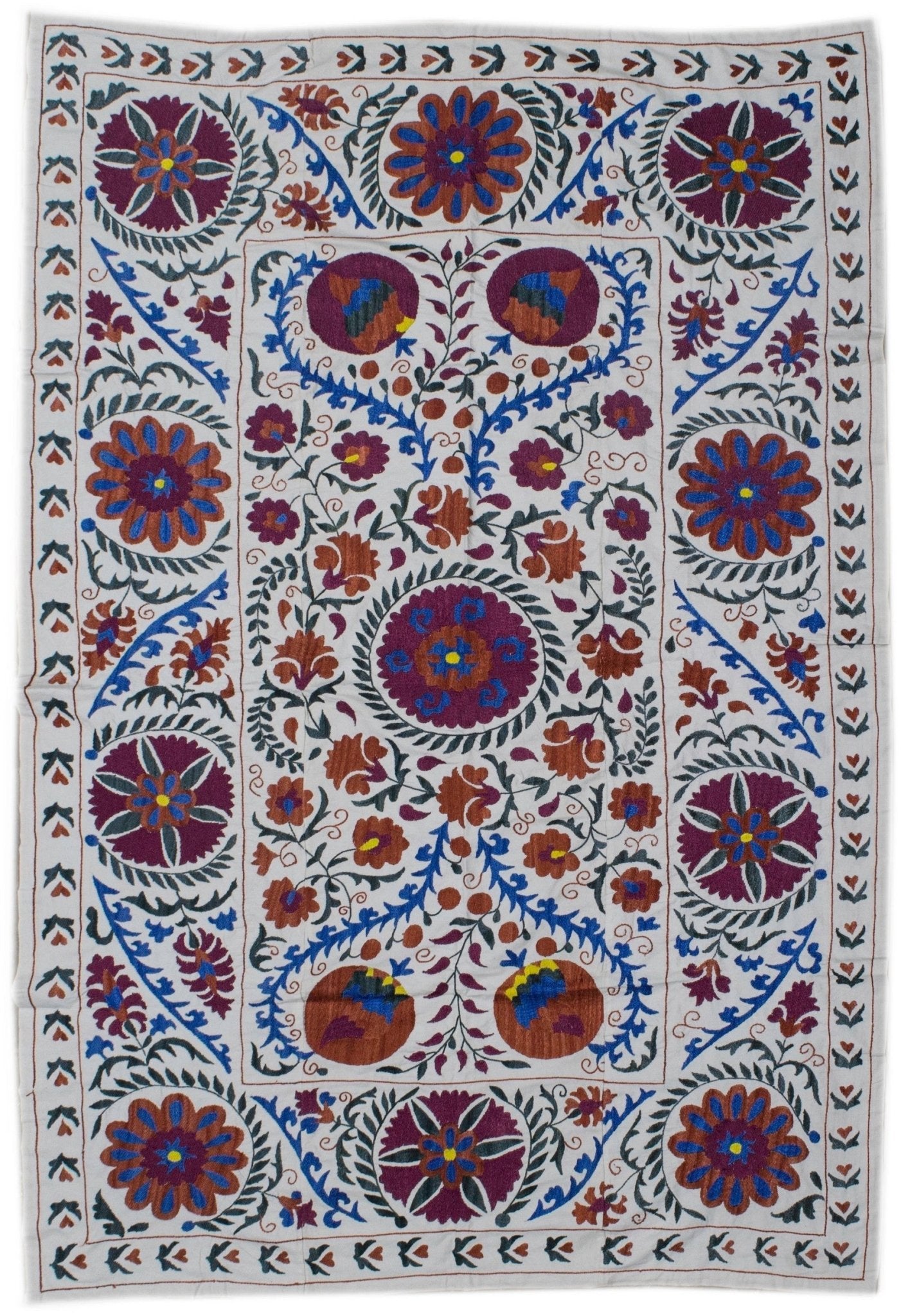 Handmade Viscose Silk Uzbek Suzani | 196 x 121 cm - Najaf Rugs & Textile