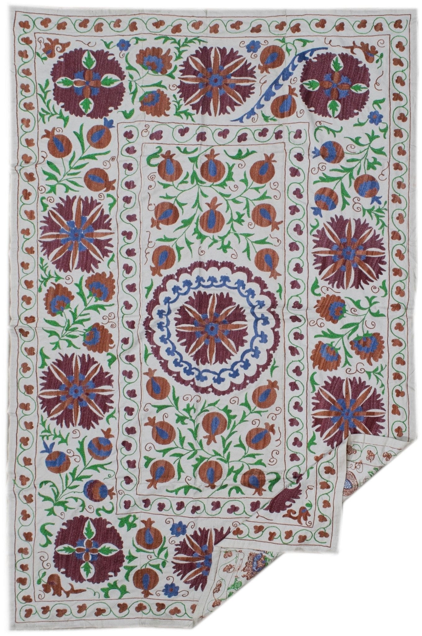 Handmade Viscose Silk Uzbek Suzani | 197 x 130 cm - Najaf Rugs & Textile