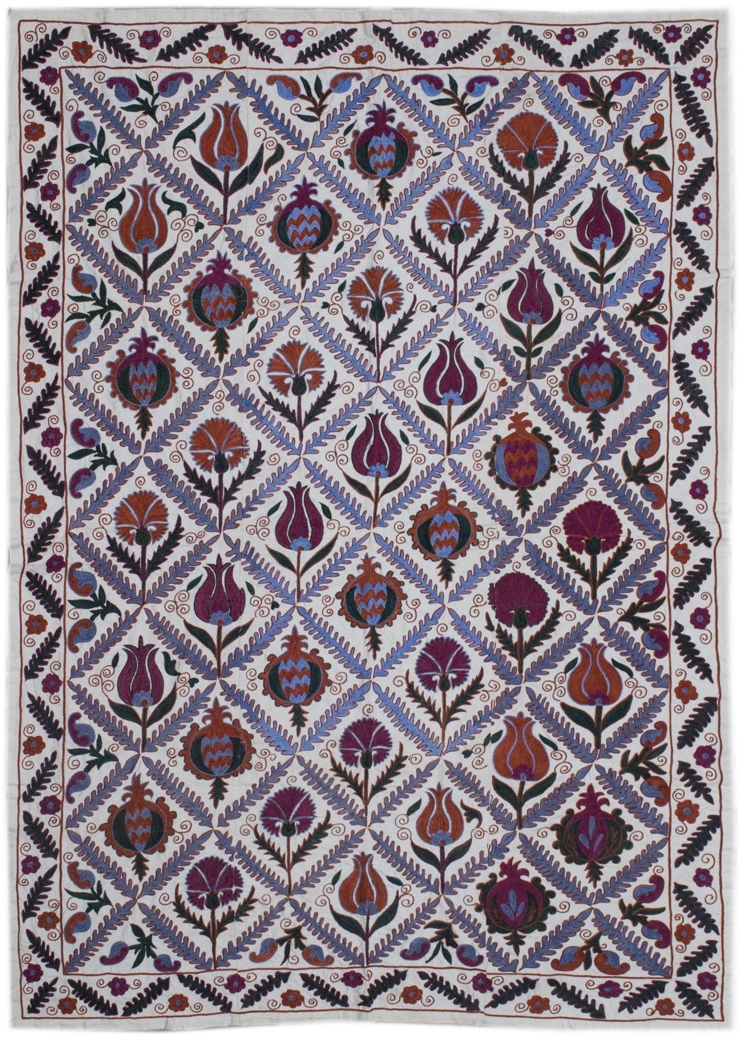 Handmade Viscose Silk Uzbek Suzani | 200 x 138 cm - Najaf Rugs & Textile