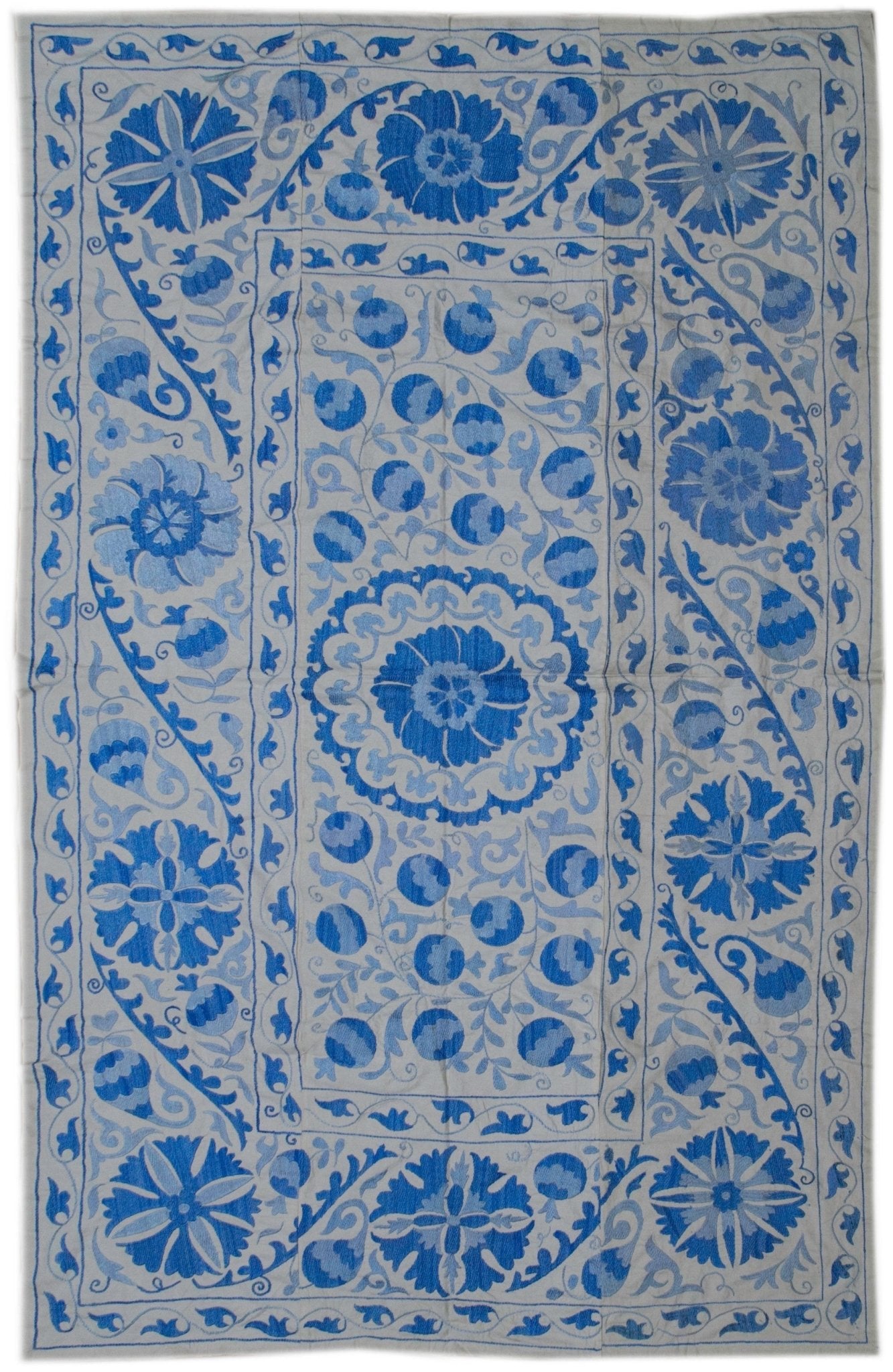 Handmade Viscose Silk Uzbek Suzani | 201 x 132 cm - Najaf Rugs & Textile