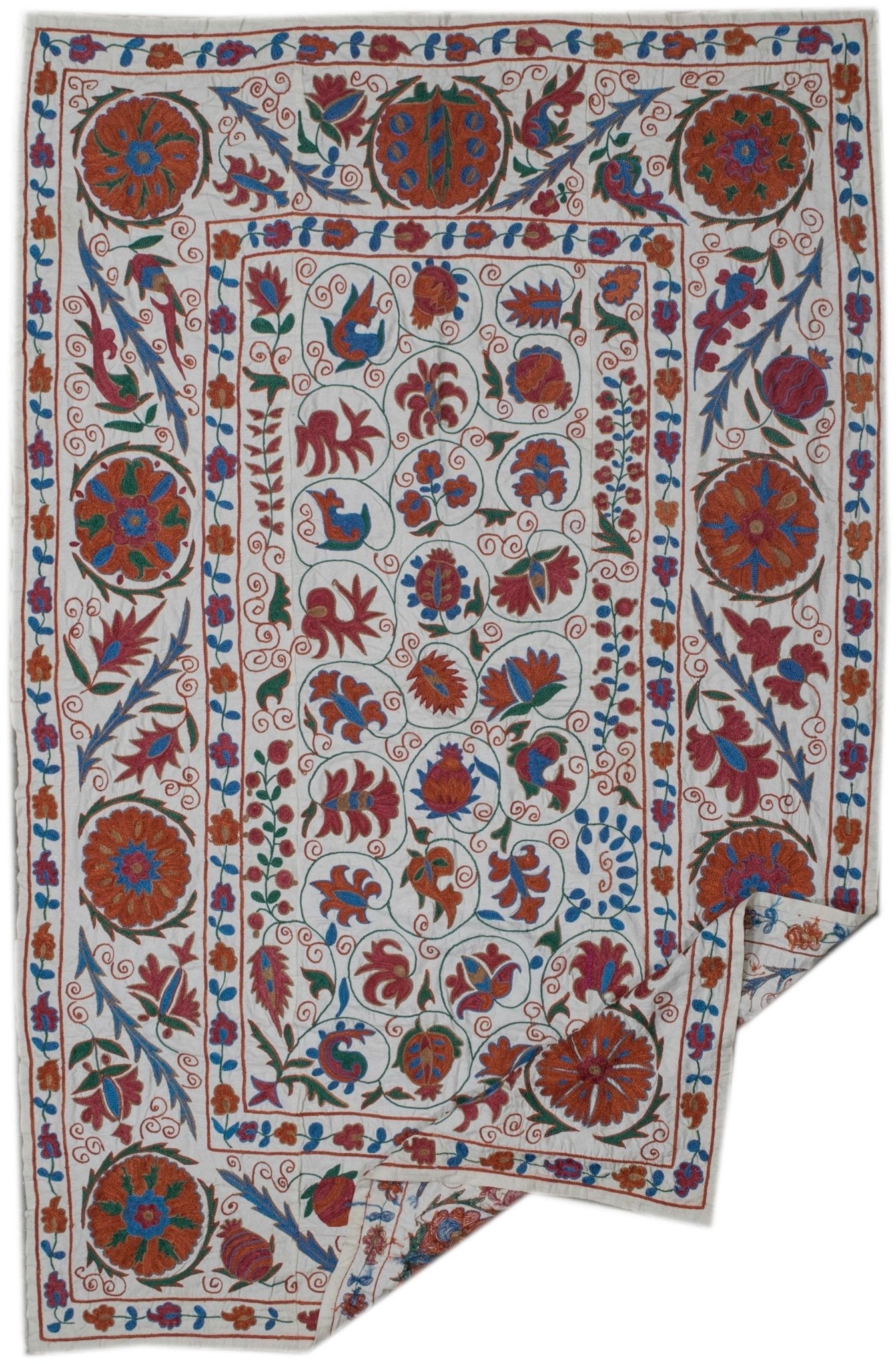 Handmade Viscose Silk Uzbek Suzani | 201 x 135 cm - Najaf Rugs & Textile