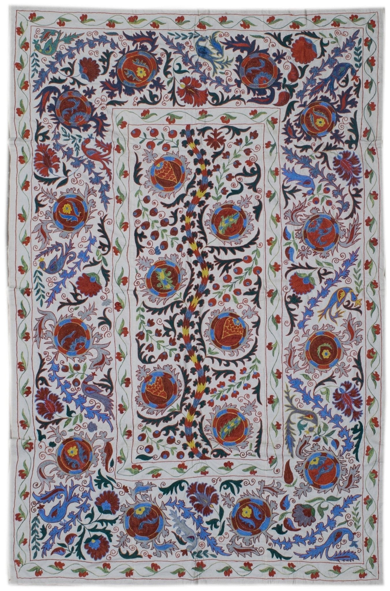 Handmade Viscose Silk Uzbek Suzani | 204 x 145 cm - Najaf Rugs & Textile