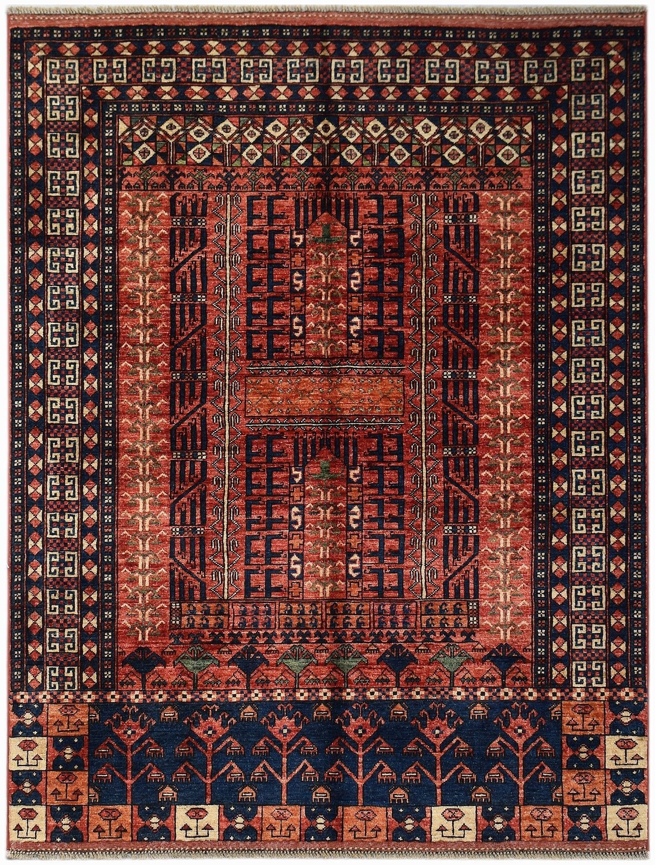 Handwoven Afghan Chobi Rug | 213 x 168 cm | 7' x 5'6" - Najaf Rugs & Textile