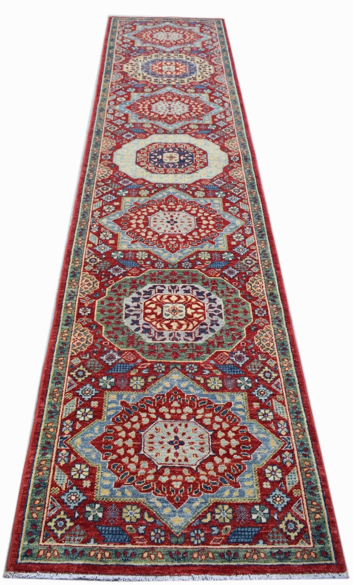 Handwoven Mamluk Chobi Hallway Runner | 352 x 80 cm | 11'7" x 2'8" - Najaf Rugs & Textile