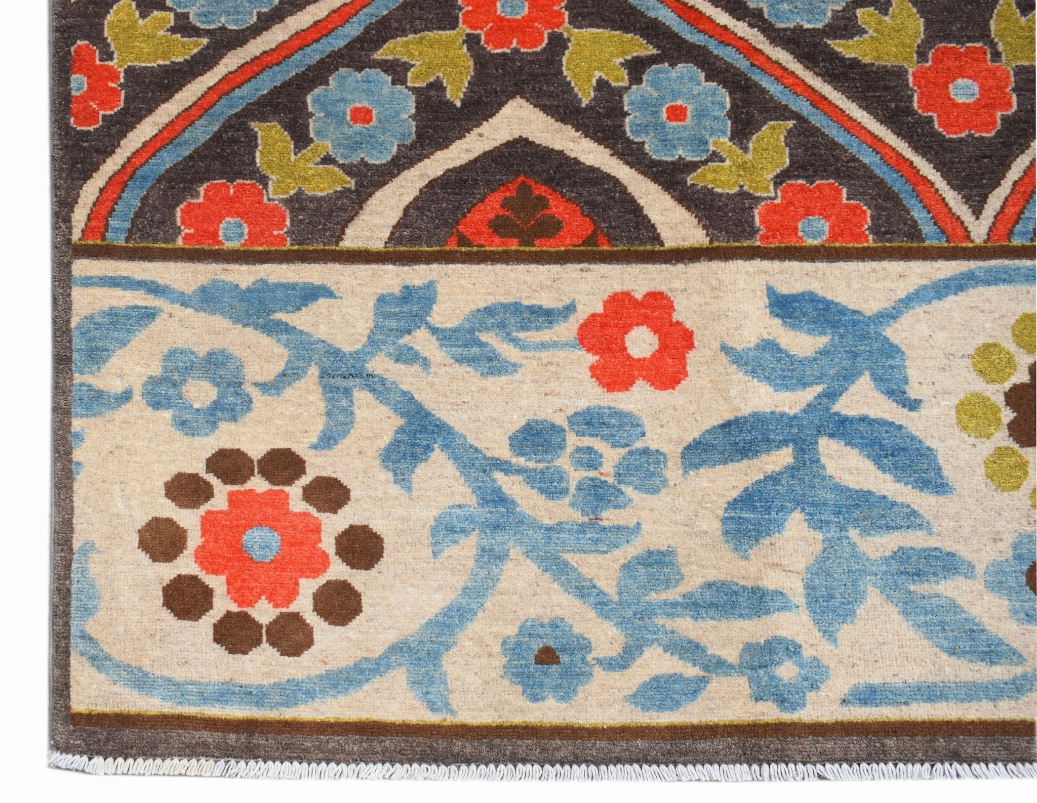 Handwoven Transitional Afghan Chobi Rug | 307 x 253 cm | 10'1" x 8'3" - Najaf Rugs & Textile