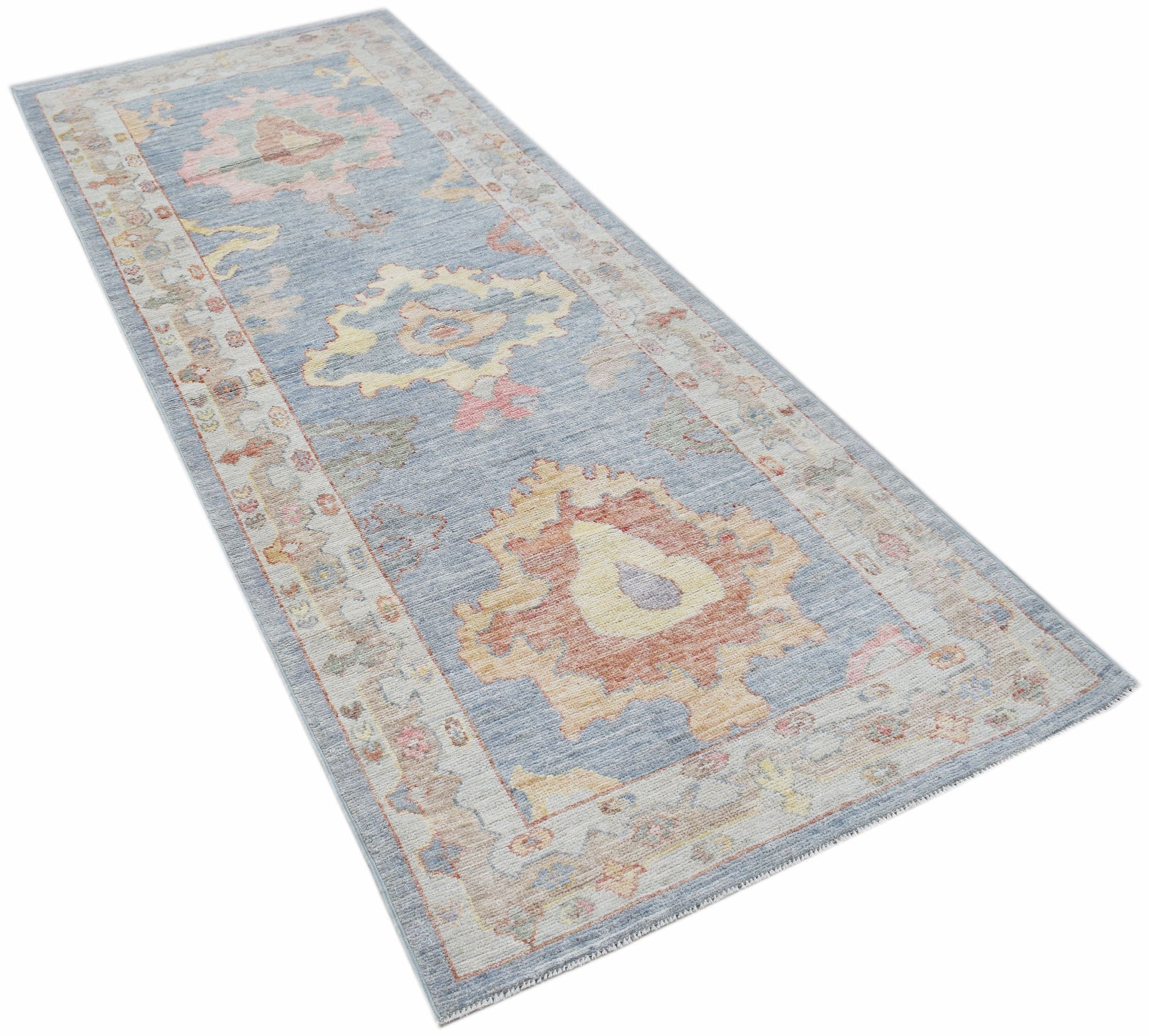 Handwoven Transitional Oushak Hallway Runner | 244 x 94 cm | 8' x 3'1" - Najaf Rugs & Textile