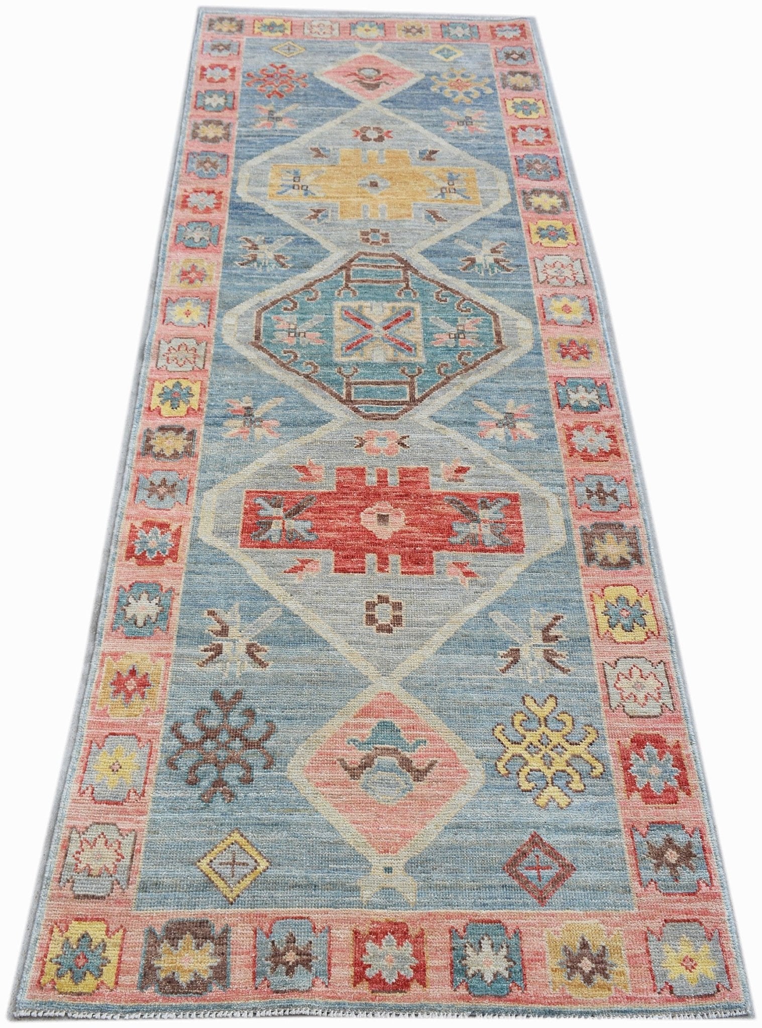 Handwoven Transitional Oushak Hallway Runner | 251 x 89 cm | 8'3" x 2'11" - Najaf Rugs & Textile