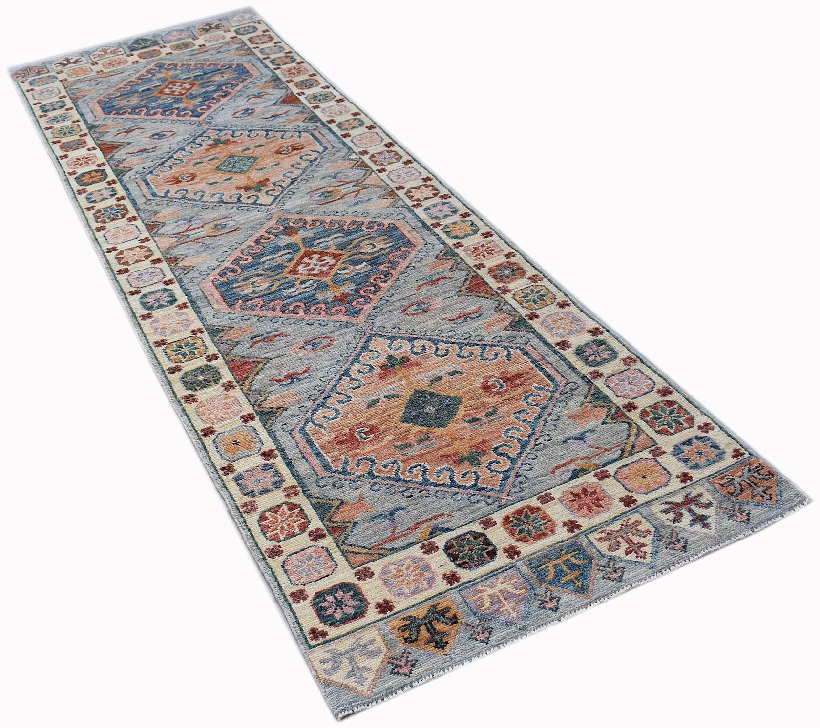 Handwoven Transitional Oushak Hallway Runner | 297 x 88 cm | 9'9" x 2'11" - Najaf Rugs & Textile