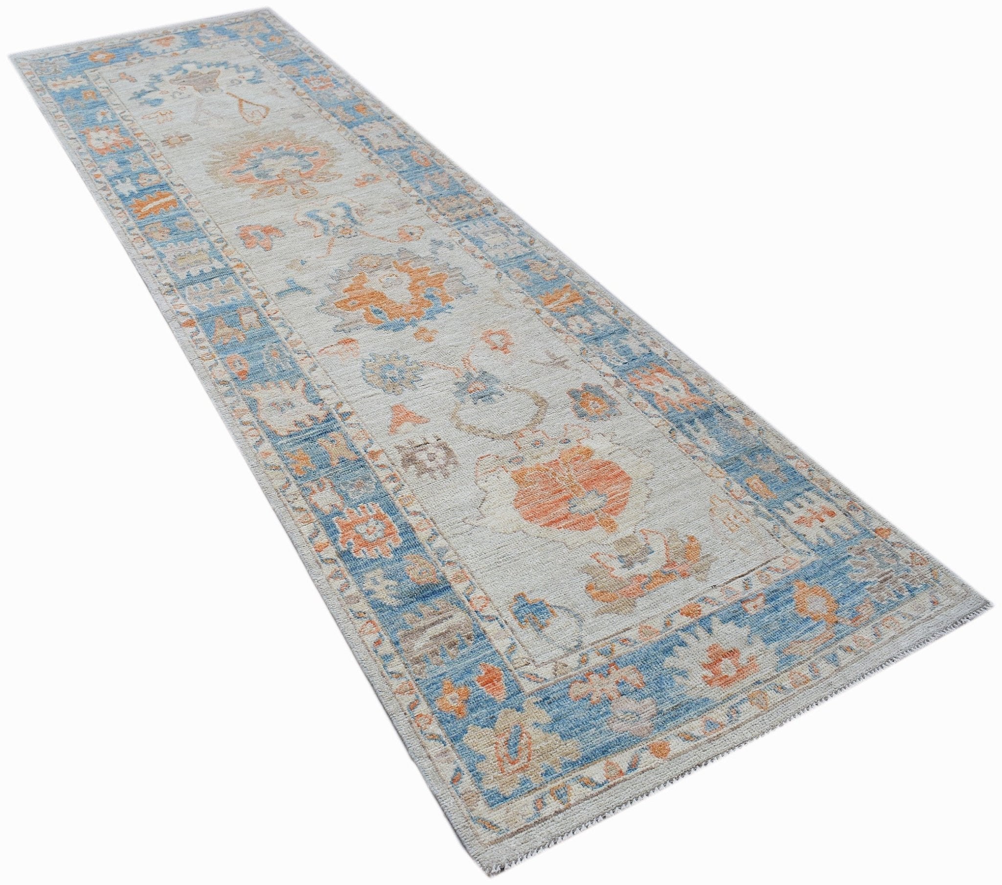 Handwoven Transitional Oushak Hallway Runner | 304 x 98 cm | 10' x 2'11" - Najaf Rugs & Textile