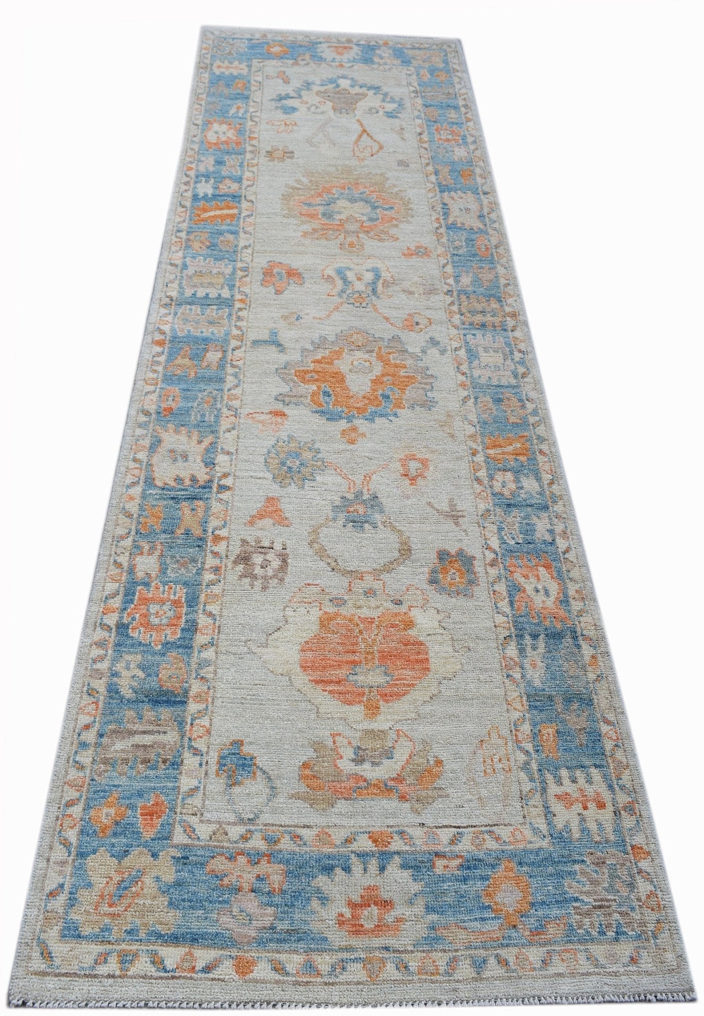 Handwoven Transitional Oushak Hallway Runner | 304 x 98 cm | 10' x 2'11" - Najaf Rugs & Textile