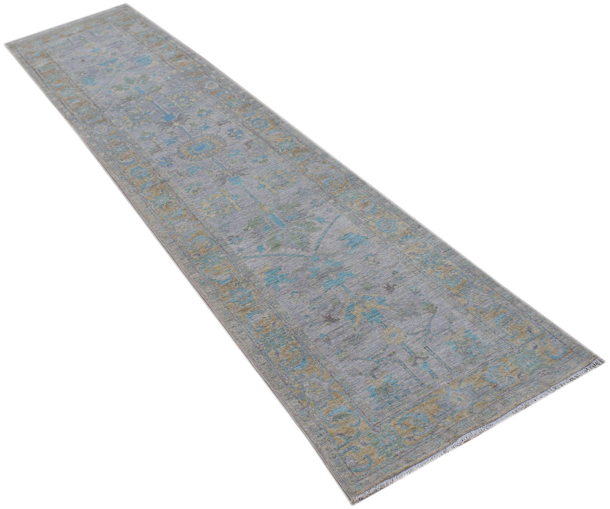 Handwoven Transitional Oushak Hallway Runner | 350 x 77 cm | 11'5" x 2'6" - Najaf Rugs & Textile