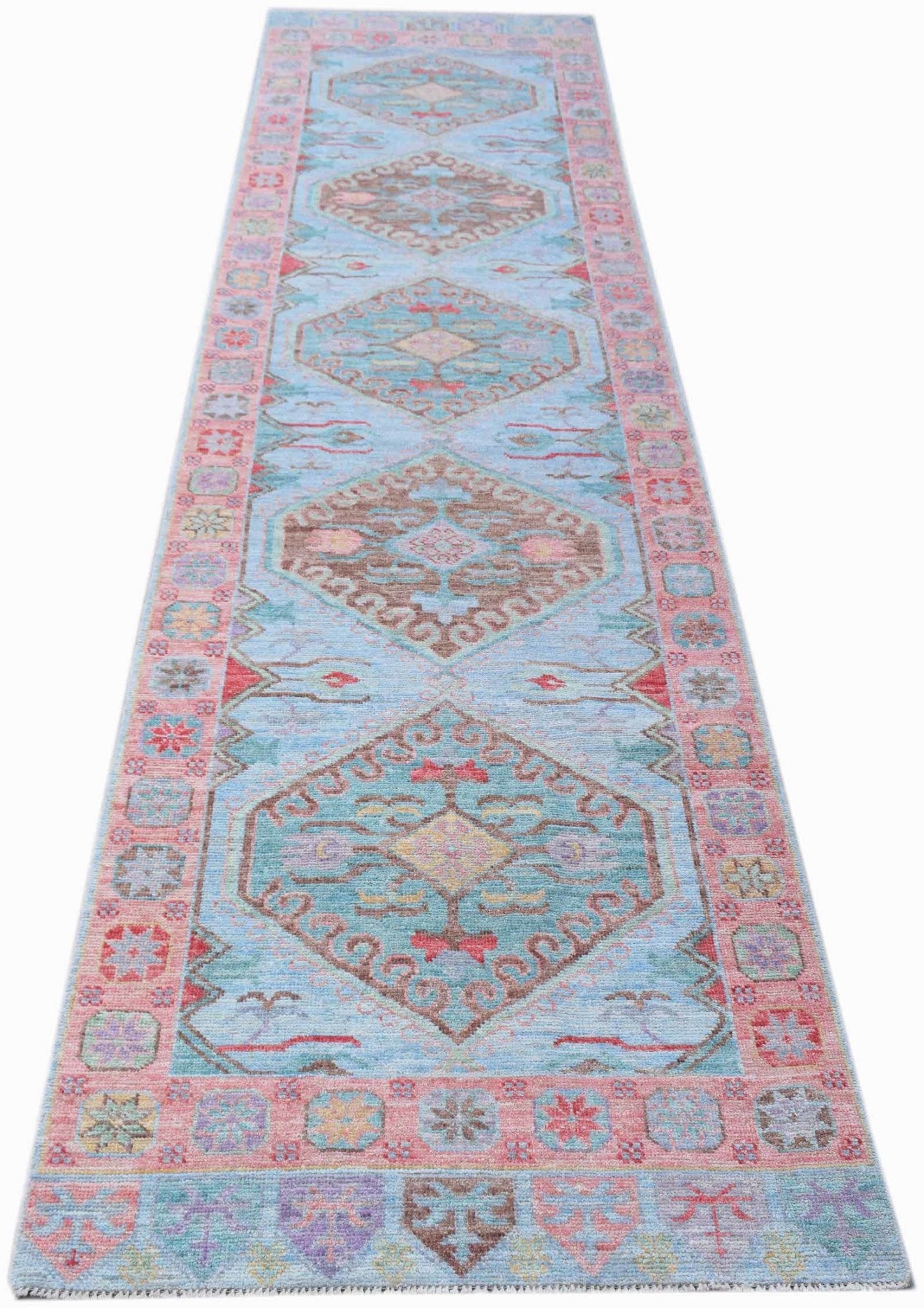 Handwoven Transitional Oushak Hallway Runner | 370 x 92 cm | 12'2" x 3' - Najaf Rugs & Textile