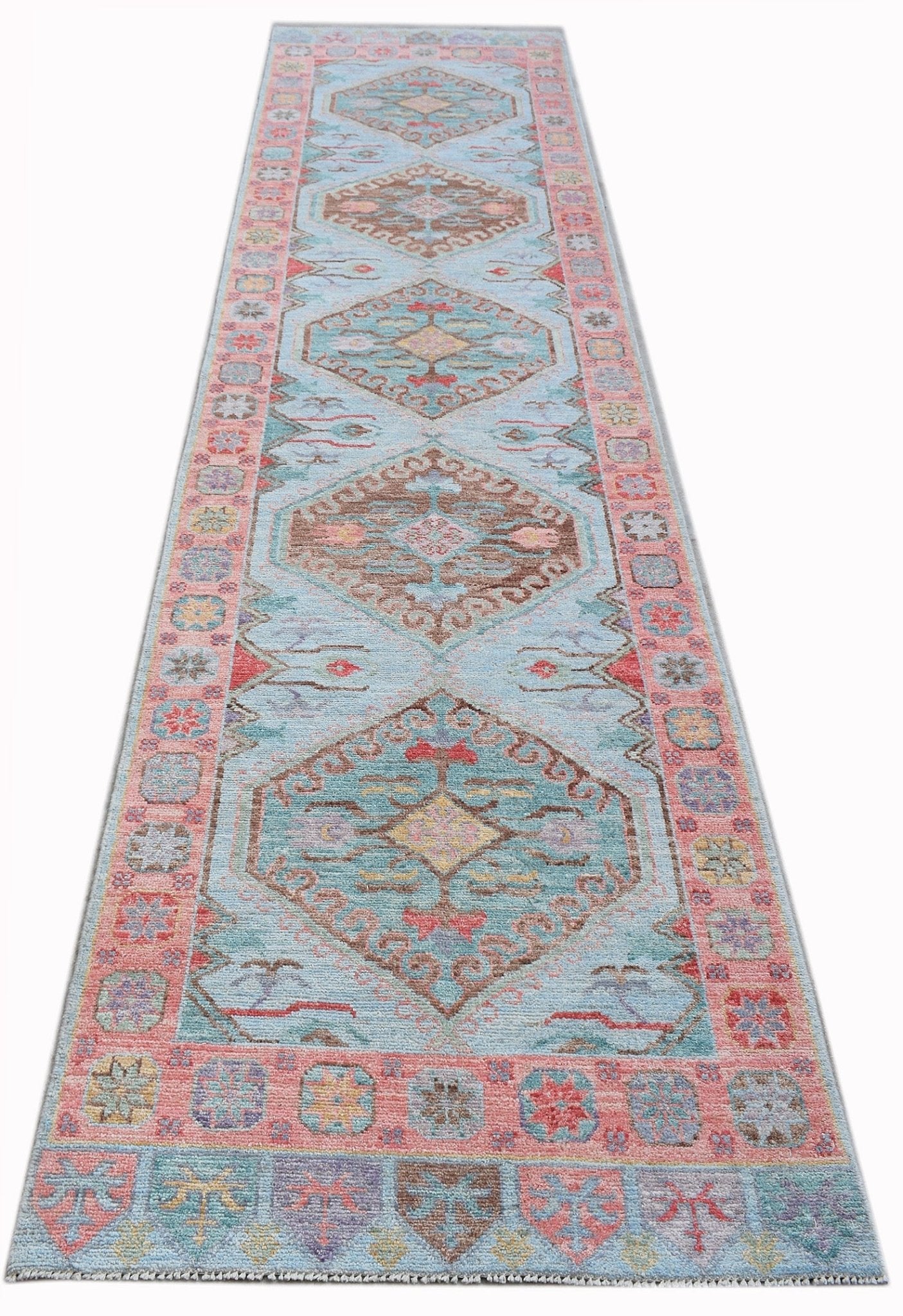 Handwoven Transitional Oushak Hallway Runner | 373 x 88 cm | 12'3" x 2'11" - Najaf Rugs & Textile