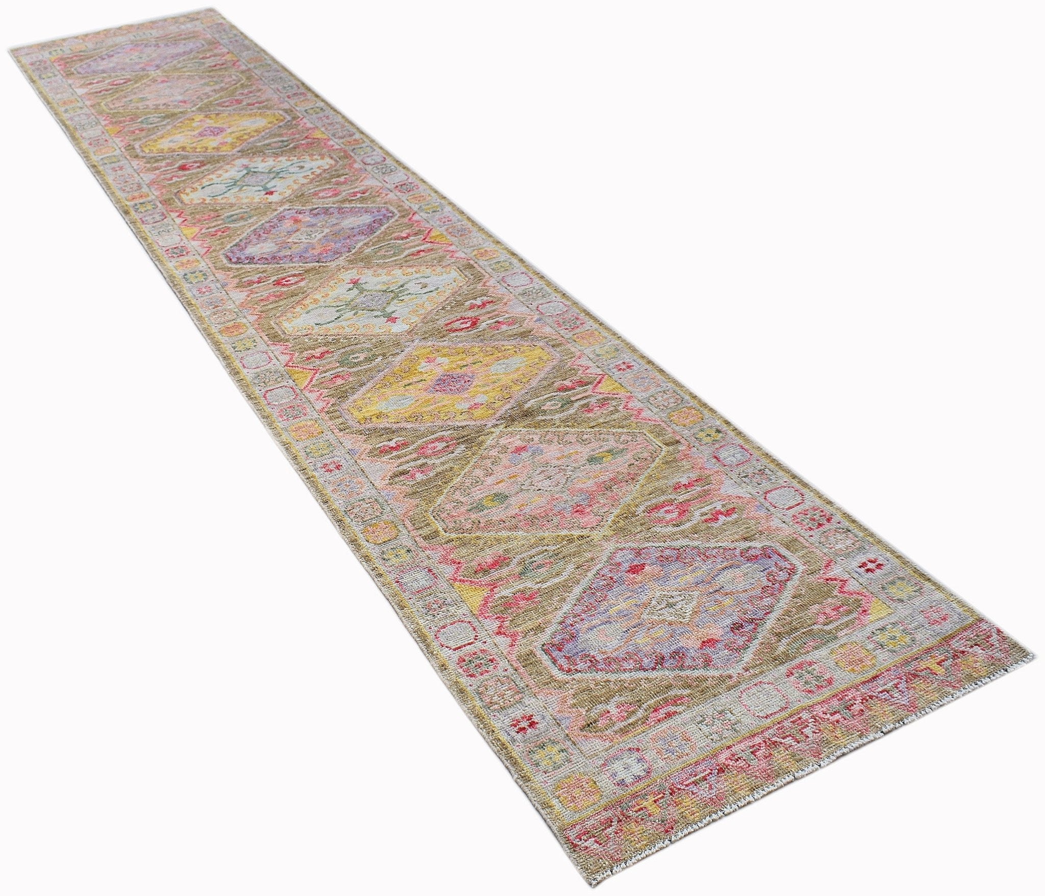 Handwoven Transitional Oushak Hallway Runner | 382 x 75 cm | 12'6" x 2'6" - Najaf Rugs & Textile