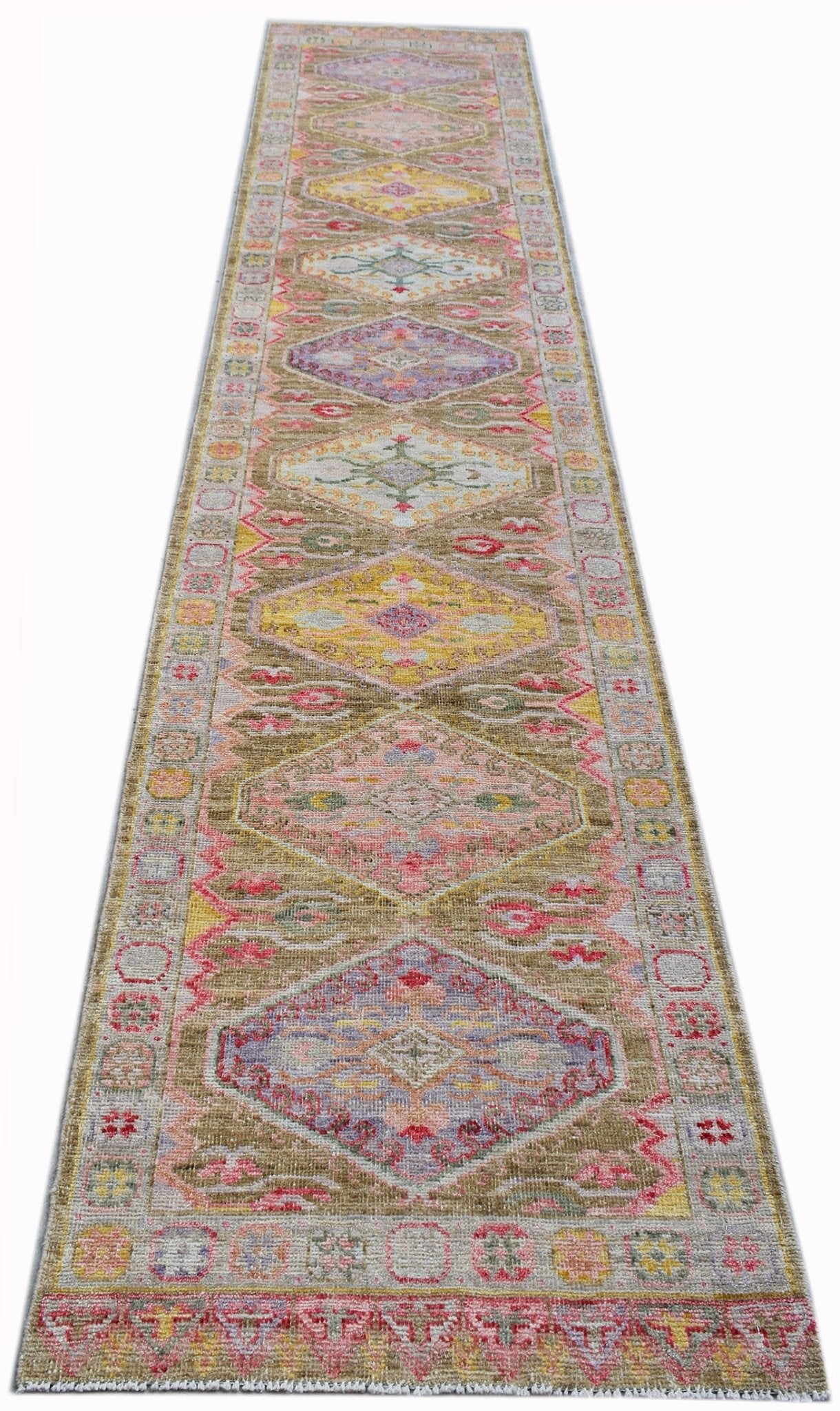 Handwoven Transitional Oushak Hallway Runner | 382 x 75 cm | 12'6" x 2'6" - Najaf Rugs & Textile