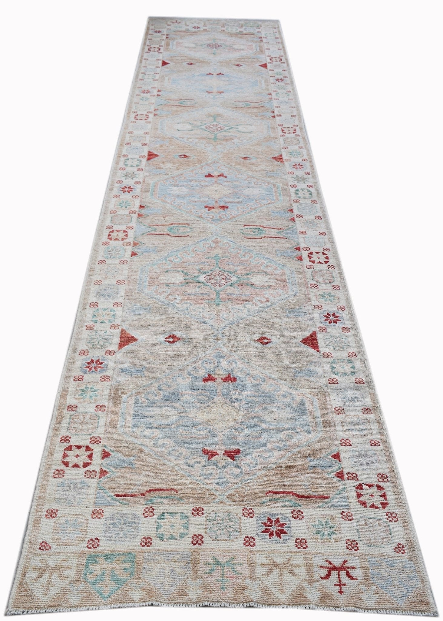 Handwoven Transitional Oushak Hallway Runner | 438 x 94 cm | 14'5" x 3'1" - Najaf Rugs & Textile