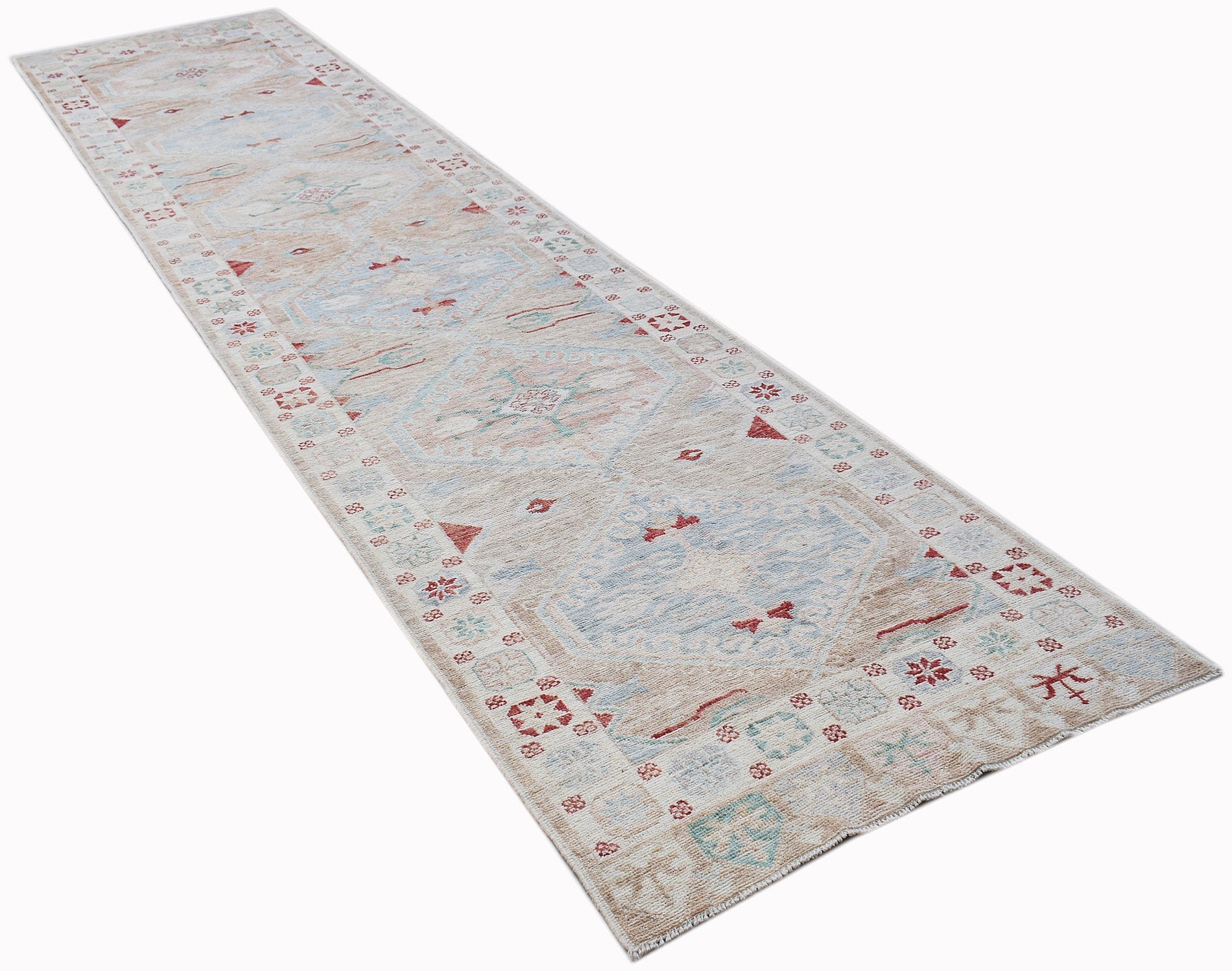 Handwoven Transitional Oushak Hallway Runner | 438 x 94 cm | 14'5" x 3'1" - Najaf Rugs & Textile