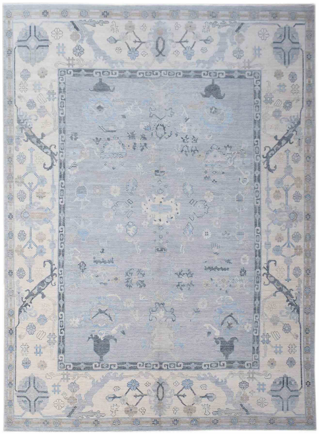 Handwoven Transitional Oushak Rug | 450 x 350 cm | 14'10" x 11'6" - Najaf Rugs & Textile